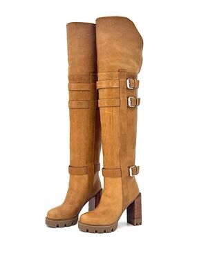 Christian Louboutin Brodeback Lug Botta Alta Shearling Over the Knee Boots 36.5